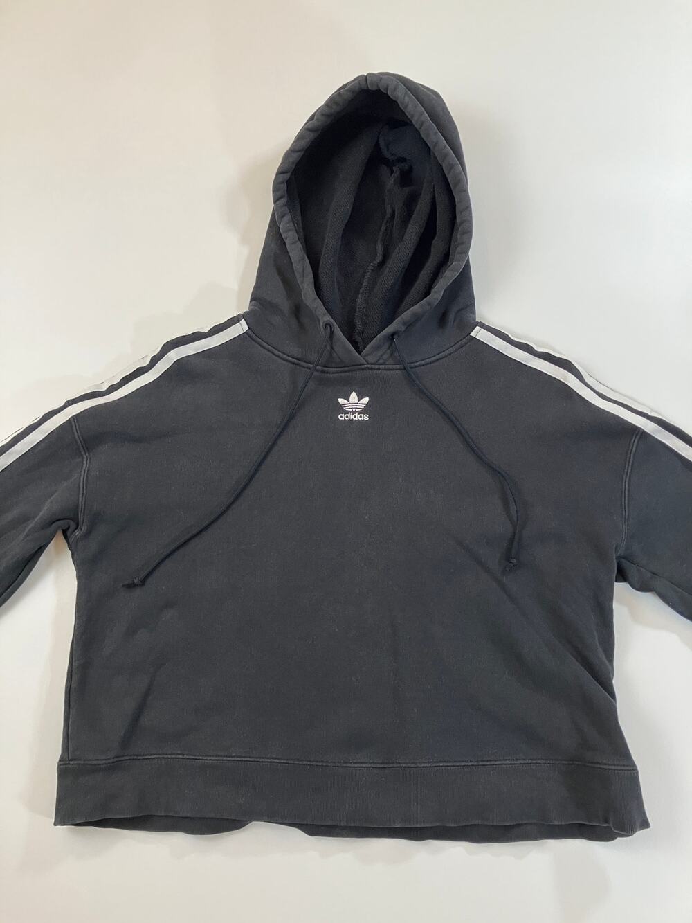Adidas Originals Hoodie Women XS Black White Trefoil 3 Stripe Pullover